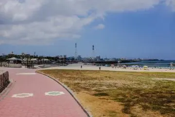 A nice walkway surrounds the beach and park