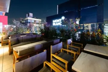 Alfresco terrace seating at Opus restaurant
