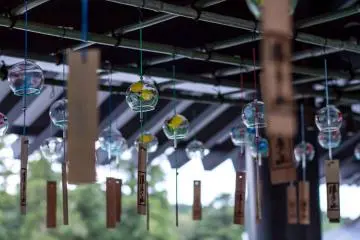 Hundreds of wind chimes line the wings of the main temple during summertime