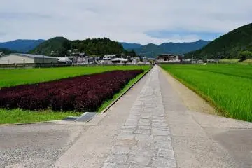 The gate is surrounded by rivers and rice fields