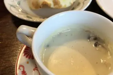 Rich cream mushroom soup inside the pot pie