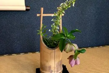 Notice the small touches, seasonal flowers and hanging scrolls