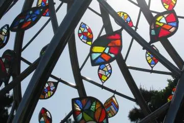 A close up of the stained glass