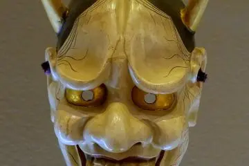 A hannya demon mask of the kind worn in plays like Dojoji