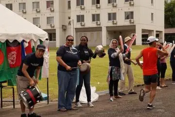 Cheer squads at the university along the way