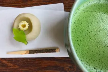 Peony wagashi and matcha 