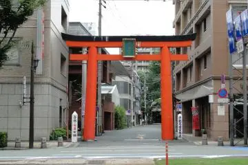 The main torii gate to the shrine as seen from the main street