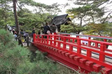 Red bridge leading to Godaido