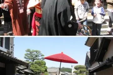 The machinami came alive as a large crowd joined the parade.