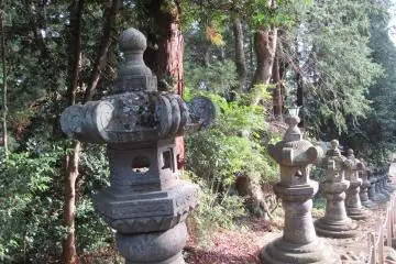 Stone lanterns on both sides of the stone stairs
