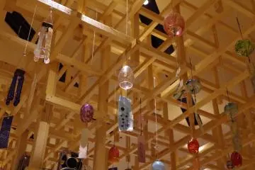 Colourful glass wind chimes glittering.