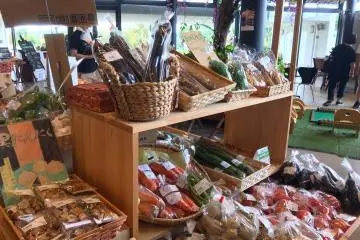 Fresh local fruits and veggies are also for sale