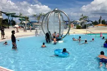 <p>This popular feature in the childrens pool shoots intense streams of water; wearing goggles is a must</p>