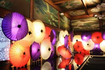 The series of beautifully lit parasols