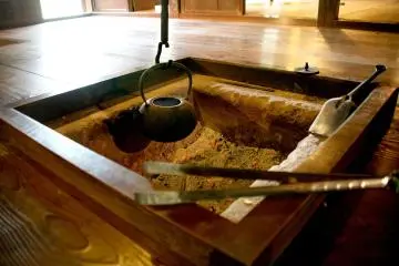 The irori indoor hearth at the farmhouse