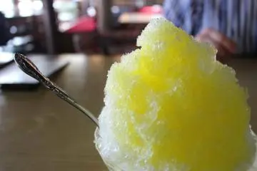 Kakigori or shaved ice with lemon syrup