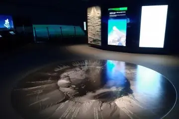 A photo of Mt. Fuji's crater on the floor