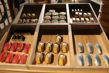 Life-size sushi models