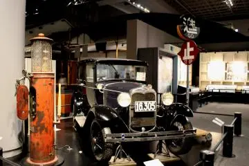 Retro car and gas station