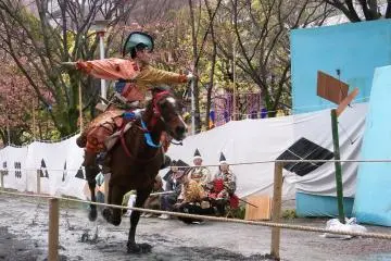 Yabusame archer firing at his target in Sumida Park