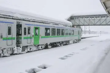 A local train fighting the elements at Kutchan Station