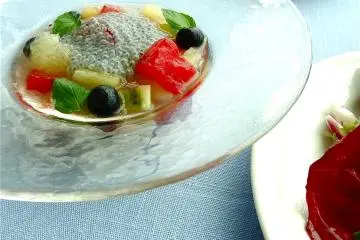 Acquamare seasonal dessert themed from the "Monster" Special Exhibit: Basil seed fruit bowl, 500yen