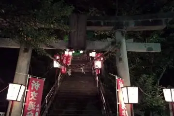 The torii of Hanamaki shrine during the festival is illuminated