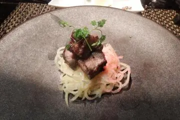 Japanese steak cooked to order over potato pasta~