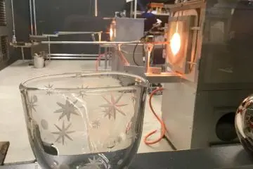 The glass blowing workshop with glass blowing kilns.