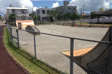 <p>I haven't seen too many skateboard parks in Okinawa, but there is a halfpipe - really it's two quarterpipes - and a few grind rails available inside a fenced-in area of Misato Park</p>