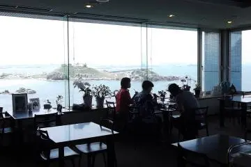 <p>In the restaurant, with a view back to Kabushima</p>