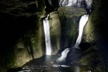 These illuminated twin falls are lovely