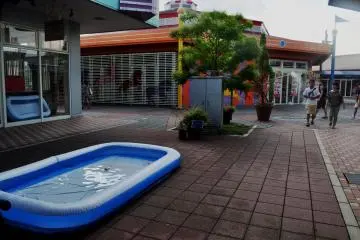 During the summer months, there is a small inflatable pool with water pistols for visitors to play with.
