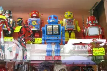 Old robots in a shop on Nakamise-dori, Asakusa