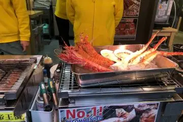 Delicious seafood on the grill at the old Tsukiji Outer Market 