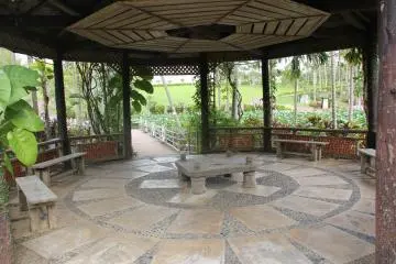 <p>There are many pavilions along the walkways in and around the ponds of the Water Garden</p>