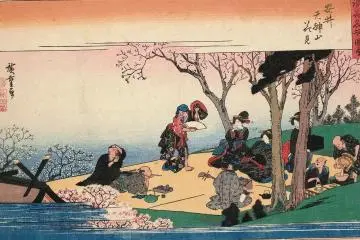 Hanami scene from the 19th century Famous Views of Osaka print series (Photo: <a href="https://commons.wikimedia.org/wiki/File:Yasui_tenjinyama_hanami.jpg" target="_blank" rel="noreferrer noopener nofollow">Utagawa Hiroshige</a> / Public Domain)