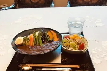 The seasonal vegetable curry is packed with color