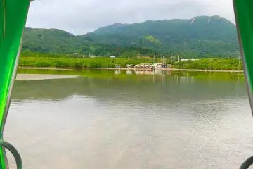 The island station in the backdrop