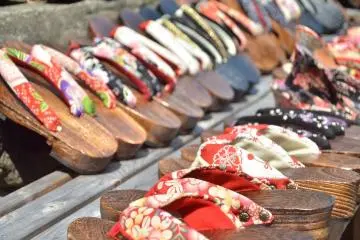 Wooden geta shoes lined up