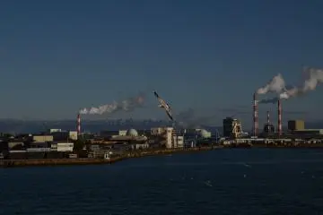Bye bye factories as I left the mainland for Sado Island