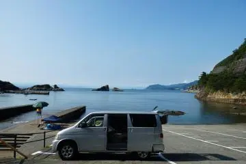 Lonely beach including Mt. Fuji far off. Kumomi, Izu, Shizuoka 