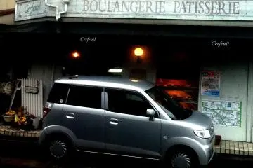 A little bit of Paris at the Boulangerie Patisserie in Muko but there is no Citroen 2cv in sight
