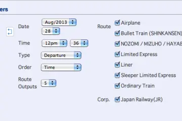 Search parameters available on Hyperdia