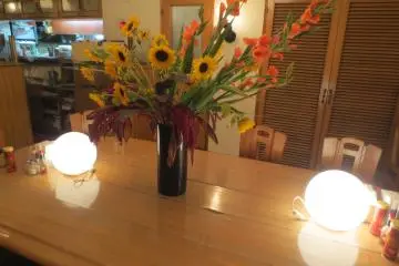 Elegant flowers that decorate one of the large group tables