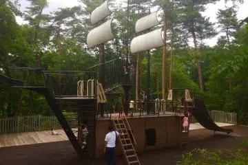 Entrance to the adventure course is marked by this ship, a popular play spot for kids of all ages.