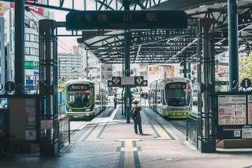 Trams come and go at Yokogawa Station in Hiroshima City