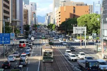 Trams running through downtown Hiroshima