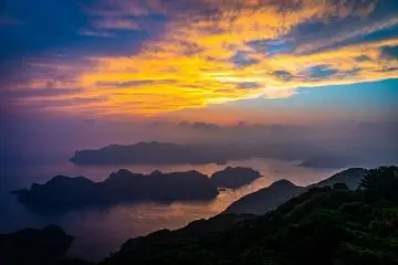 Sunset from Mt. Kome looking across the Wakamatsu Strait 