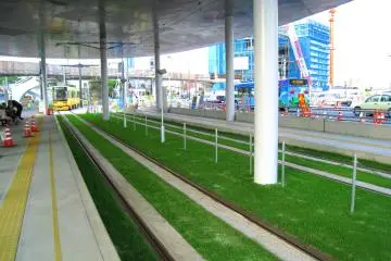 The streetcar stop in front of the station